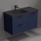 Blue Bathroom Vanity With Black Sink, Floating, 36